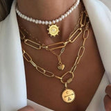 ONE EYE LOVE GOLD  LINK PEARL LAYER NECKLACE