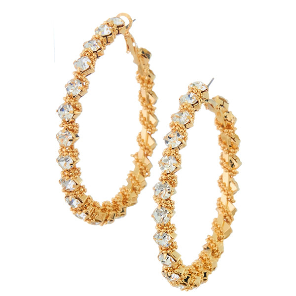 NADRIA TEXTURED CRYSTAL HOOP EARRINGS